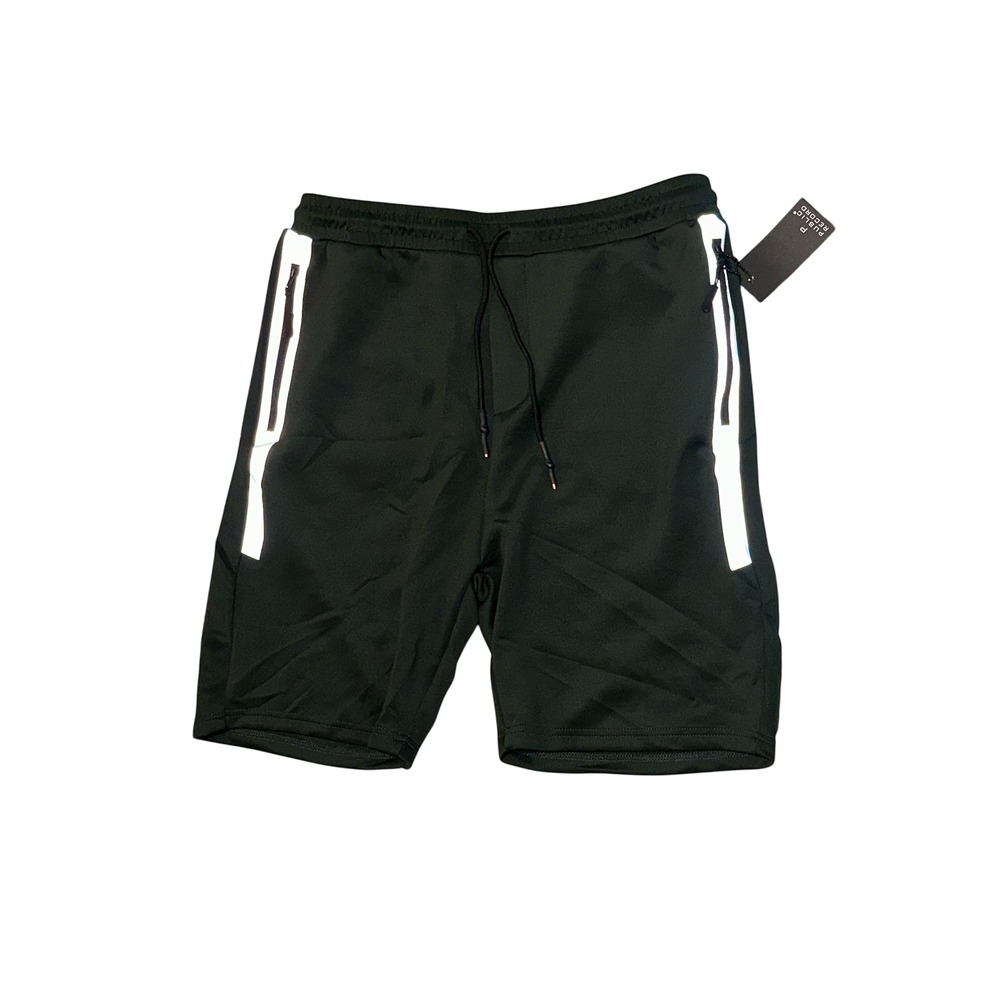 NWT Public Record Mens Athletic Shorts XL Green Reflective Zipper Pockets